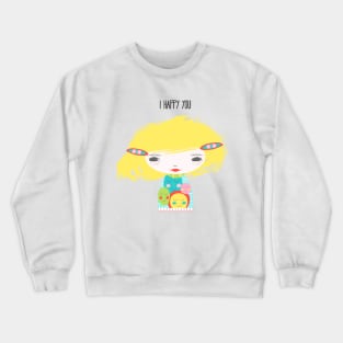 Smiley Face Girl Yellow Hair Crewneck Sweatshirt